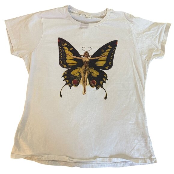 Vintage-Inspired White T-Shirt With Butterfly Woman Graphic the Flapper - Picture 1 of 8